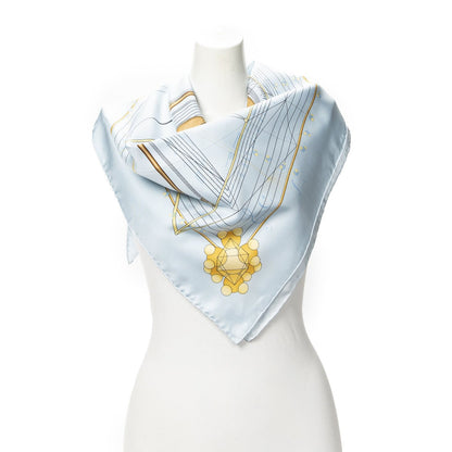 Hermes Scarf Light Blue Brown Silk