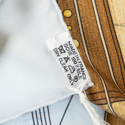 Hermes Scarf Light Blue Brown Silk — view 5
