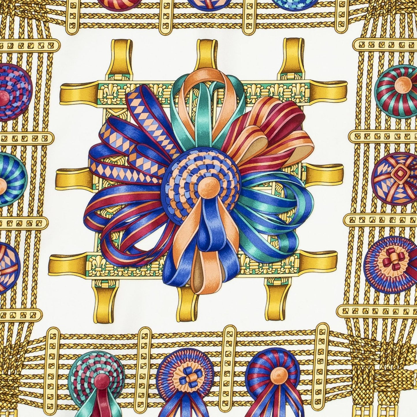 Hermes Scarf Blue Ivory Gold Silk — view 3