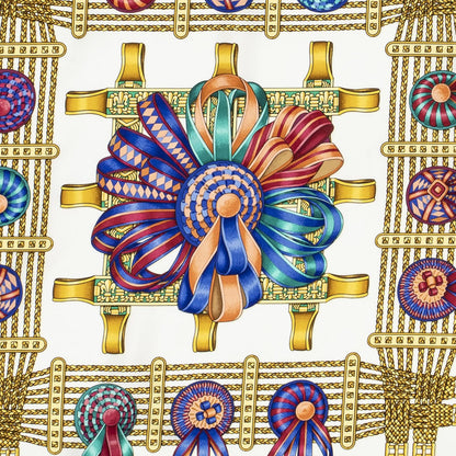 Hermes Scarf Blue Ivory Gold Silk — view 3