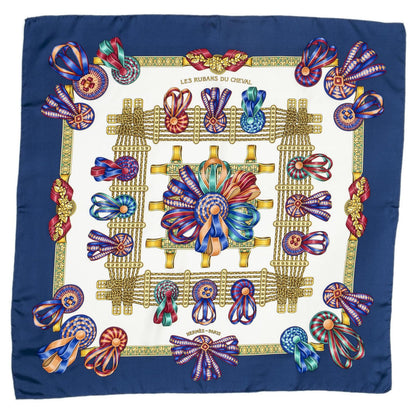 Hermes Scarf Blue Ivory Gold Silk — view 2