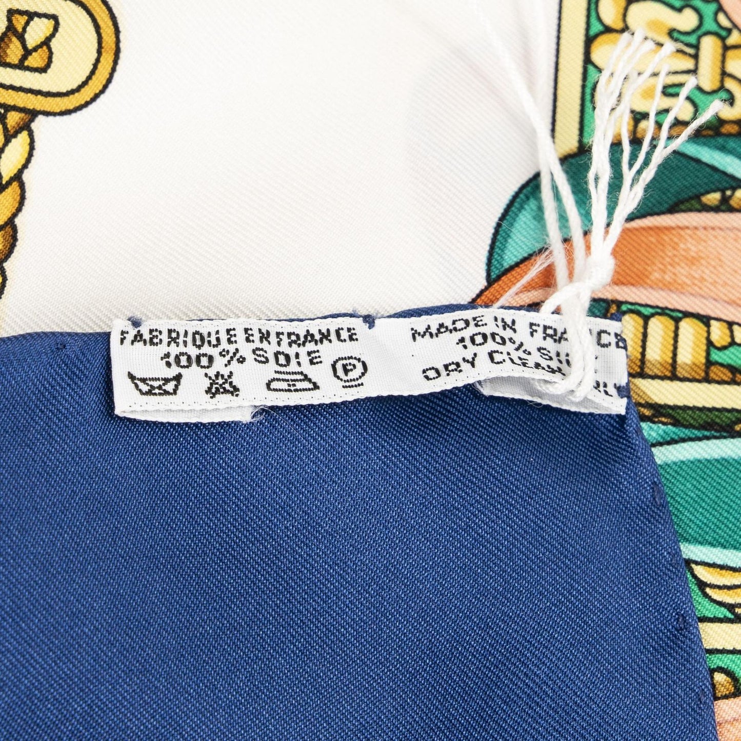 Hermes Scarf Blue Ivory Gold Silk — view 5