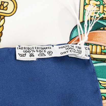 Hermes Scarf Blue Ivory Gold Silk — view 5