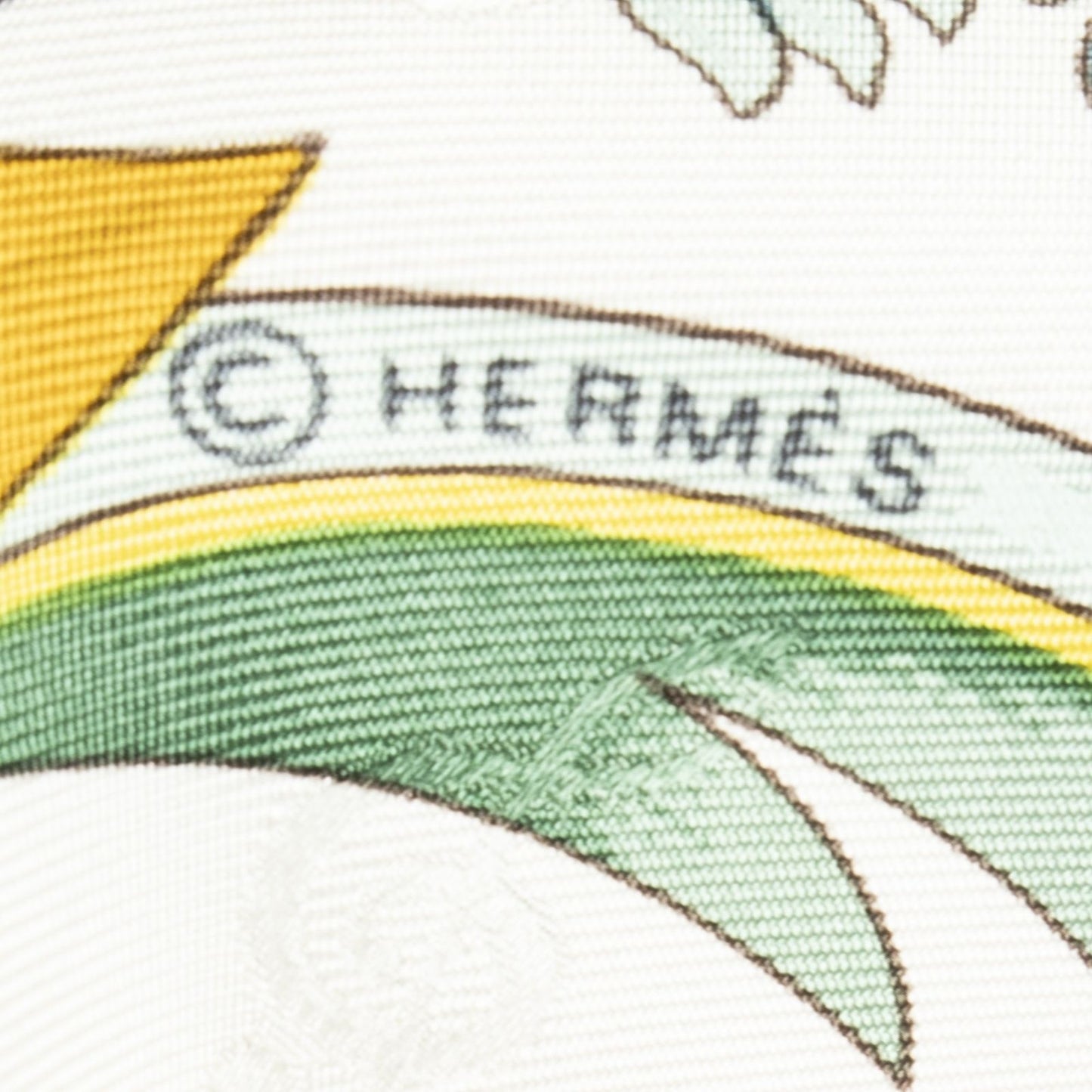Hermes Scarf Ivory Green 100% Gold Jacquard Silk — view 4