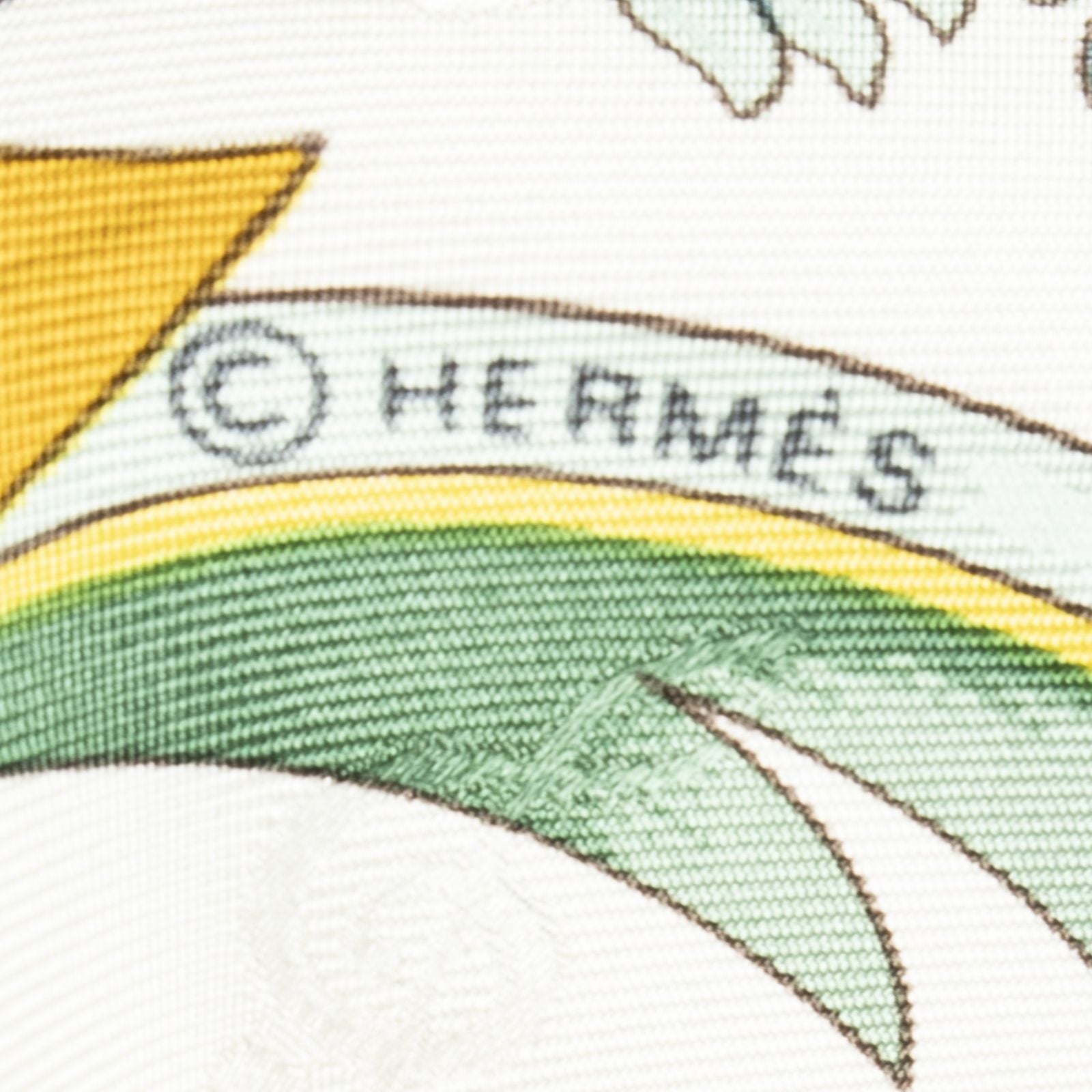 Hermes Scarf Ivory Green 100% Gold Jacquard Silk — view 4