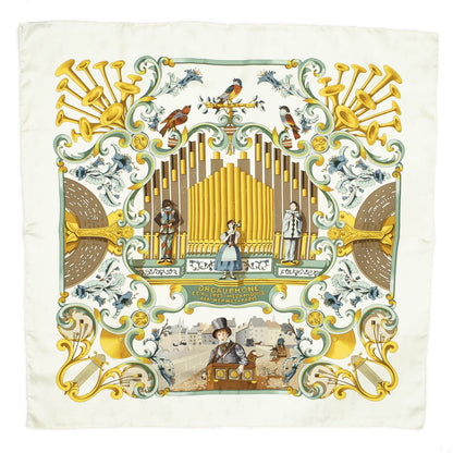 Hermes Scarf Ivory Green 100% Gold Jacquard Silk — view 2
