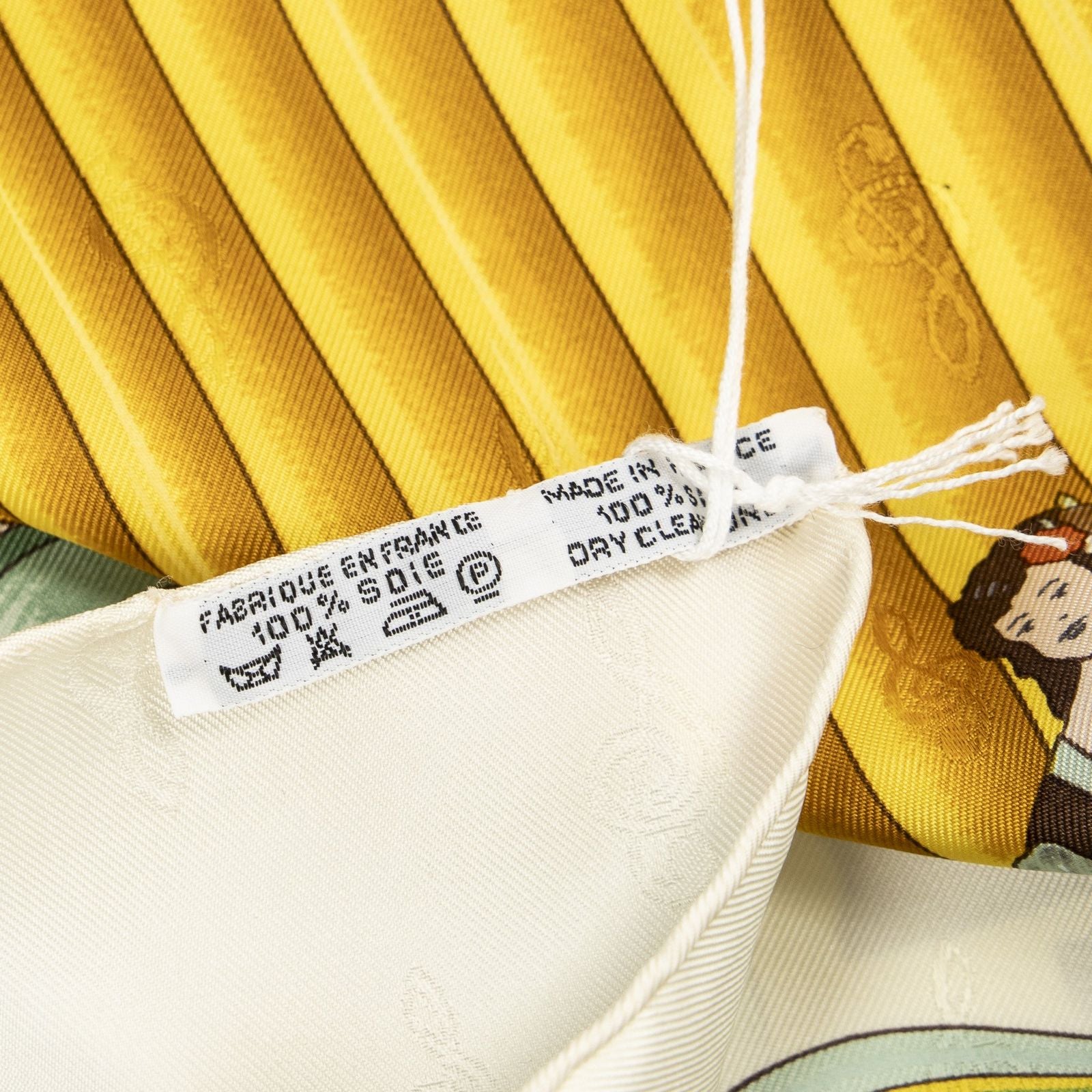 Hermes Scarf Ivory Green 100% Gold Jacquard Silk — view 5