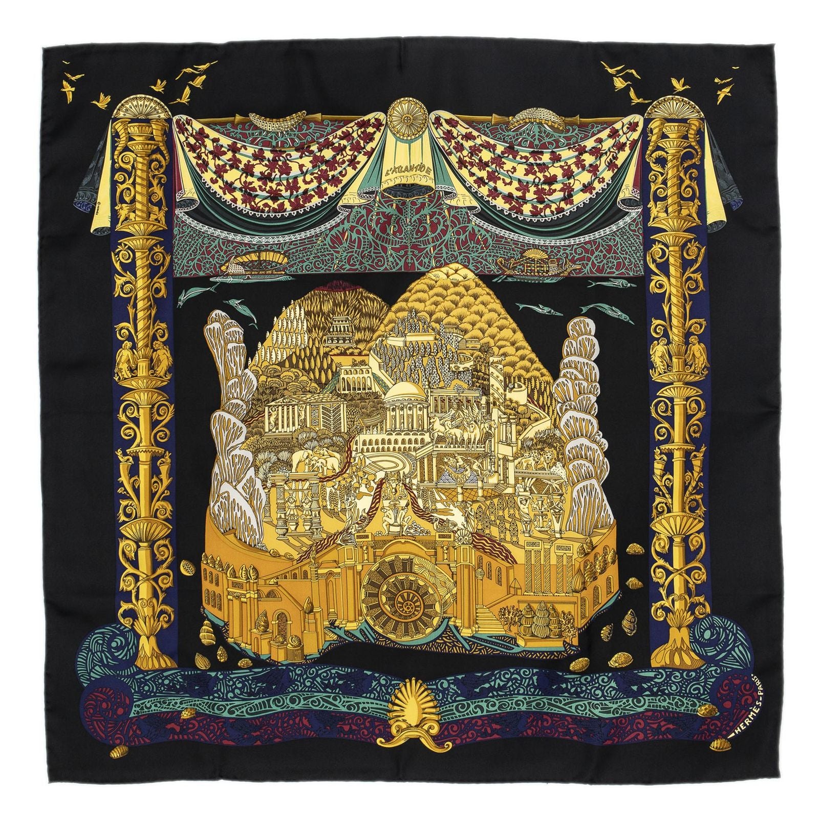 Hermes Scarf Black Gold Navy Silk — view 2