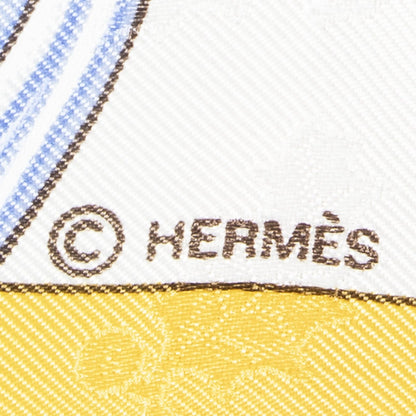 Hermes Scarf Yellow Ivory Brown 100% Jacquard Silk — view 4