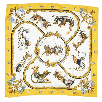 Hermes Scarf Yellow Ivory Brown 100% Jacquard Silk — view 2