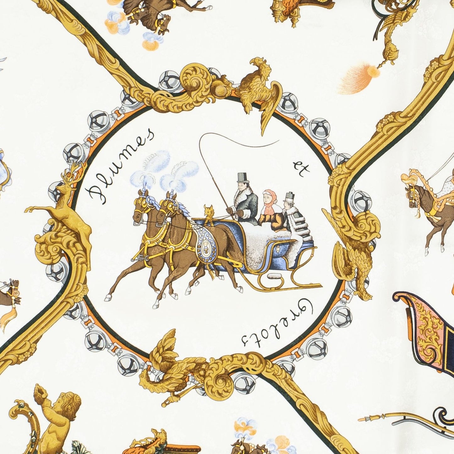 Hermes Scarf Yellow Ivory Brown 100% Jacquard Silk — view 3