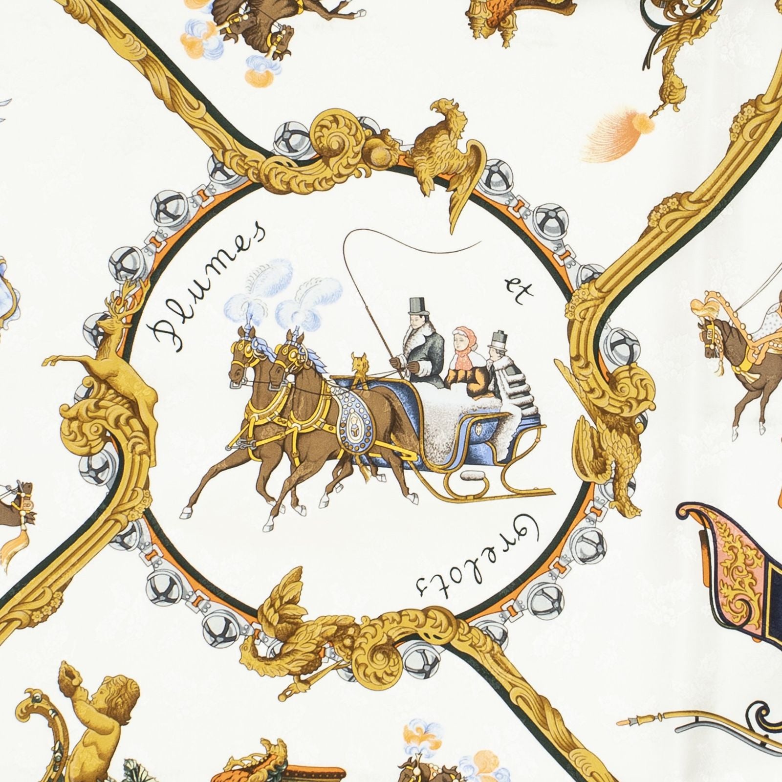 Hermes Scarf Yellow Ivory Brown 100% Jacquard Silk — view 3