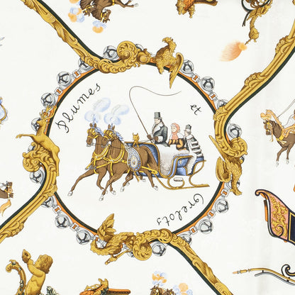 Hermes Scarf Yellow Ivory Brown 100% Jacquard Silk — view 3