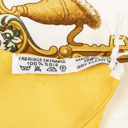 Hermes Scarf Yellow Ivory Brown 100% Jacquard Silk — view 5