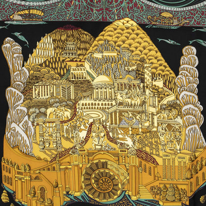 Hermes Scarf Black Gold Navy Silk — view 3