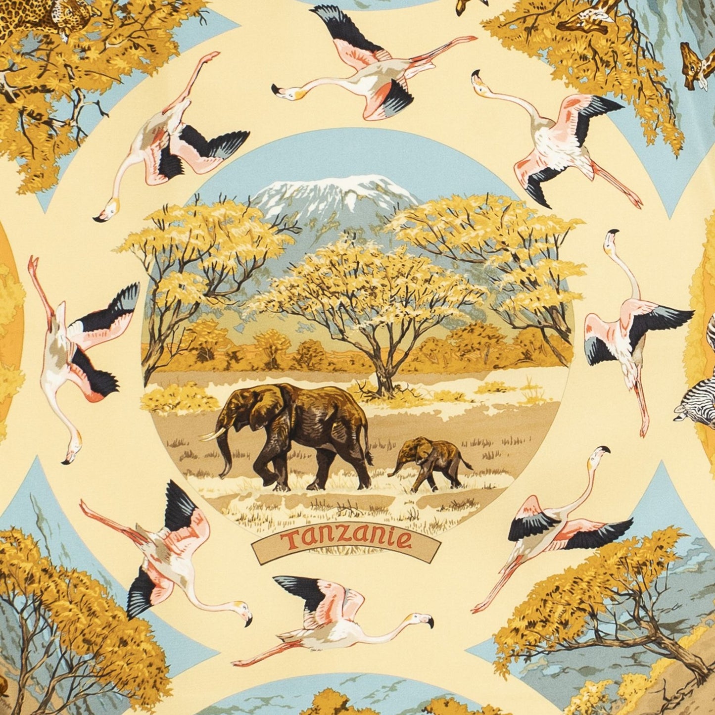 Hermes Scarf Yellow Brown Light Blue Silk — view 3