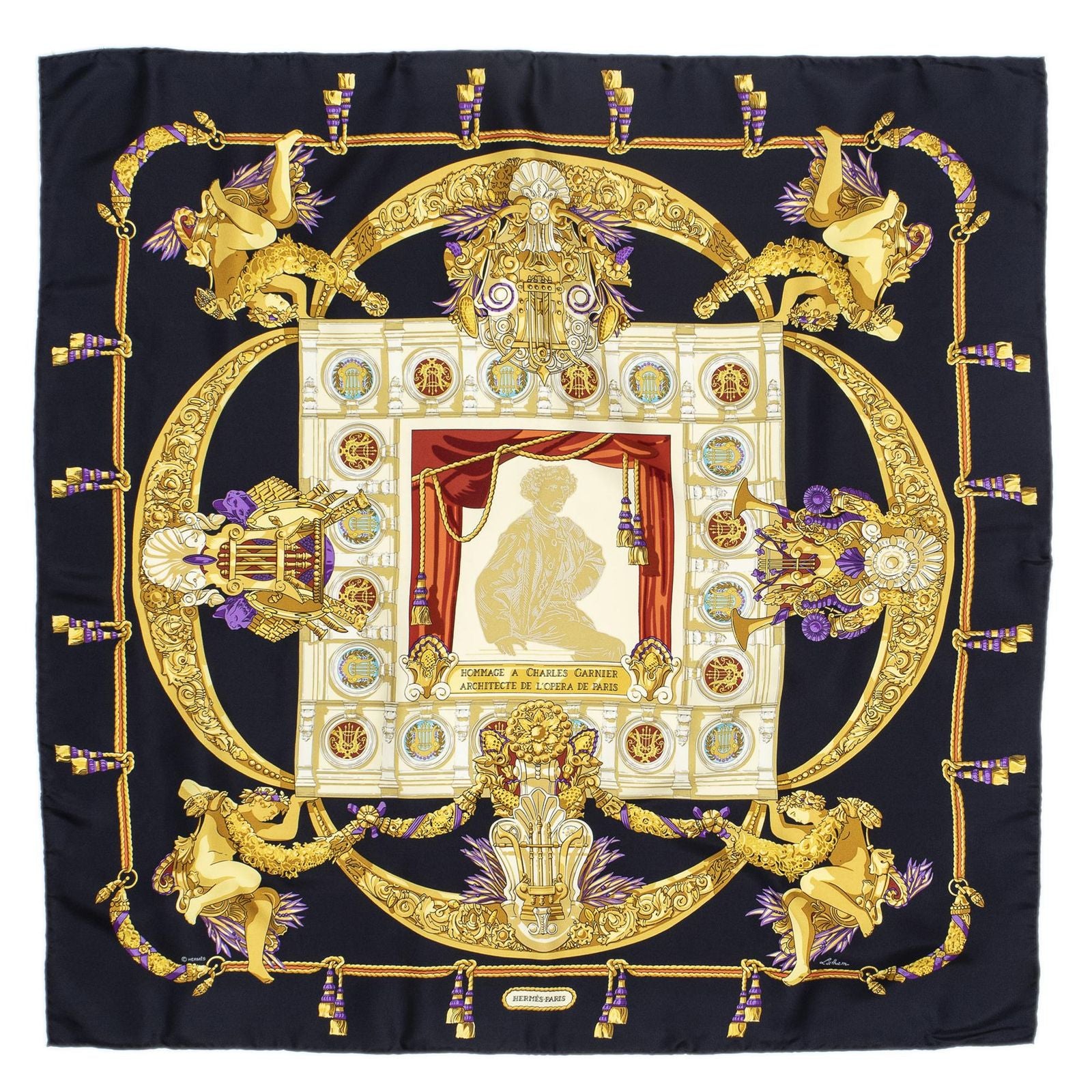 Hermes Scarf Navy Gold Purple Silk — view 2