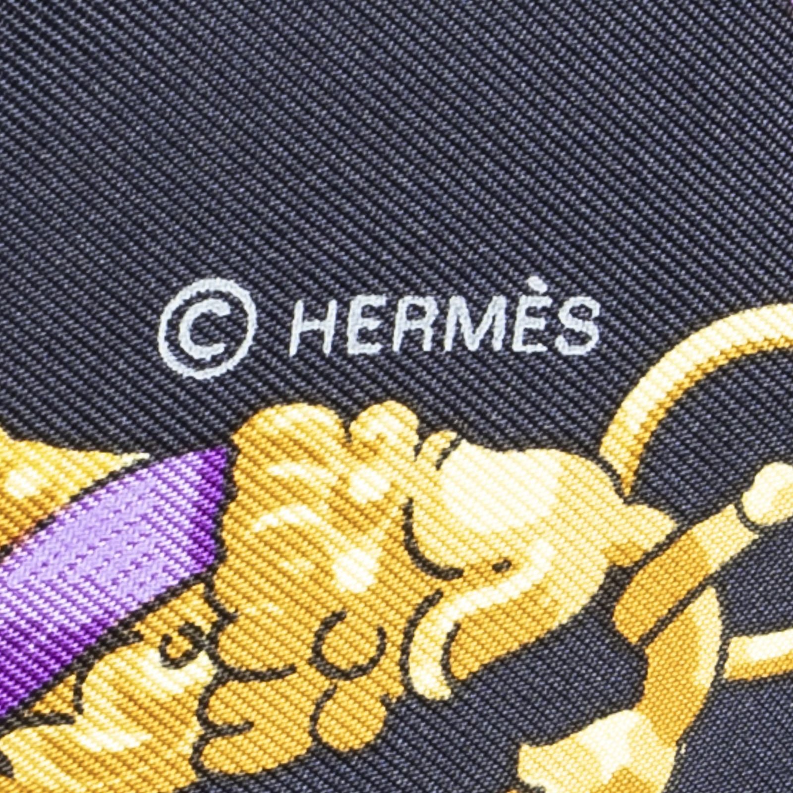 Hermes Scarf Navy Gold Purple Silk — view 4
