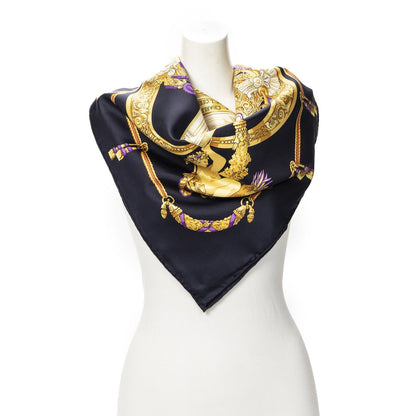 Hermes Scarf Navy Gold Purple Silk