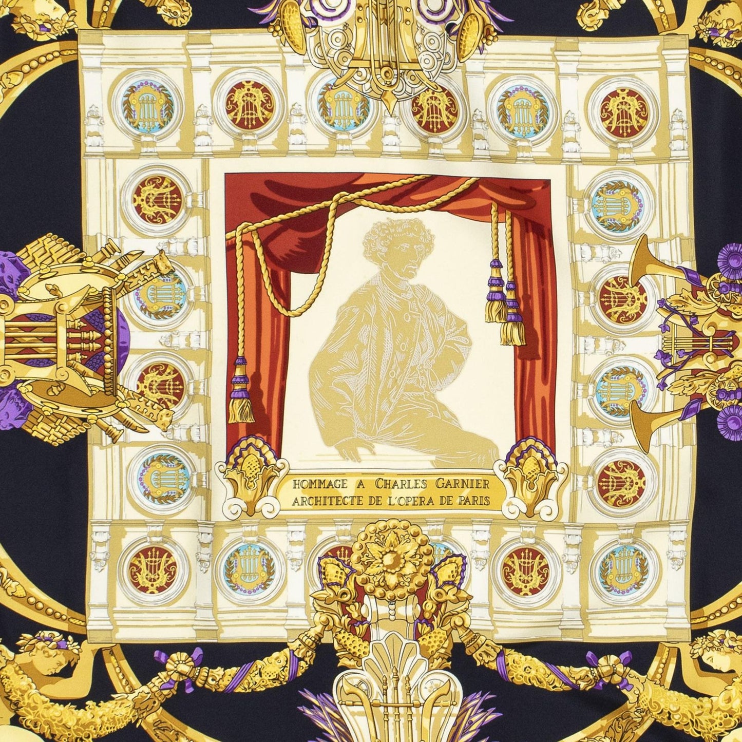 Hermes Scarf Navy Gold Purple Silk — view 3