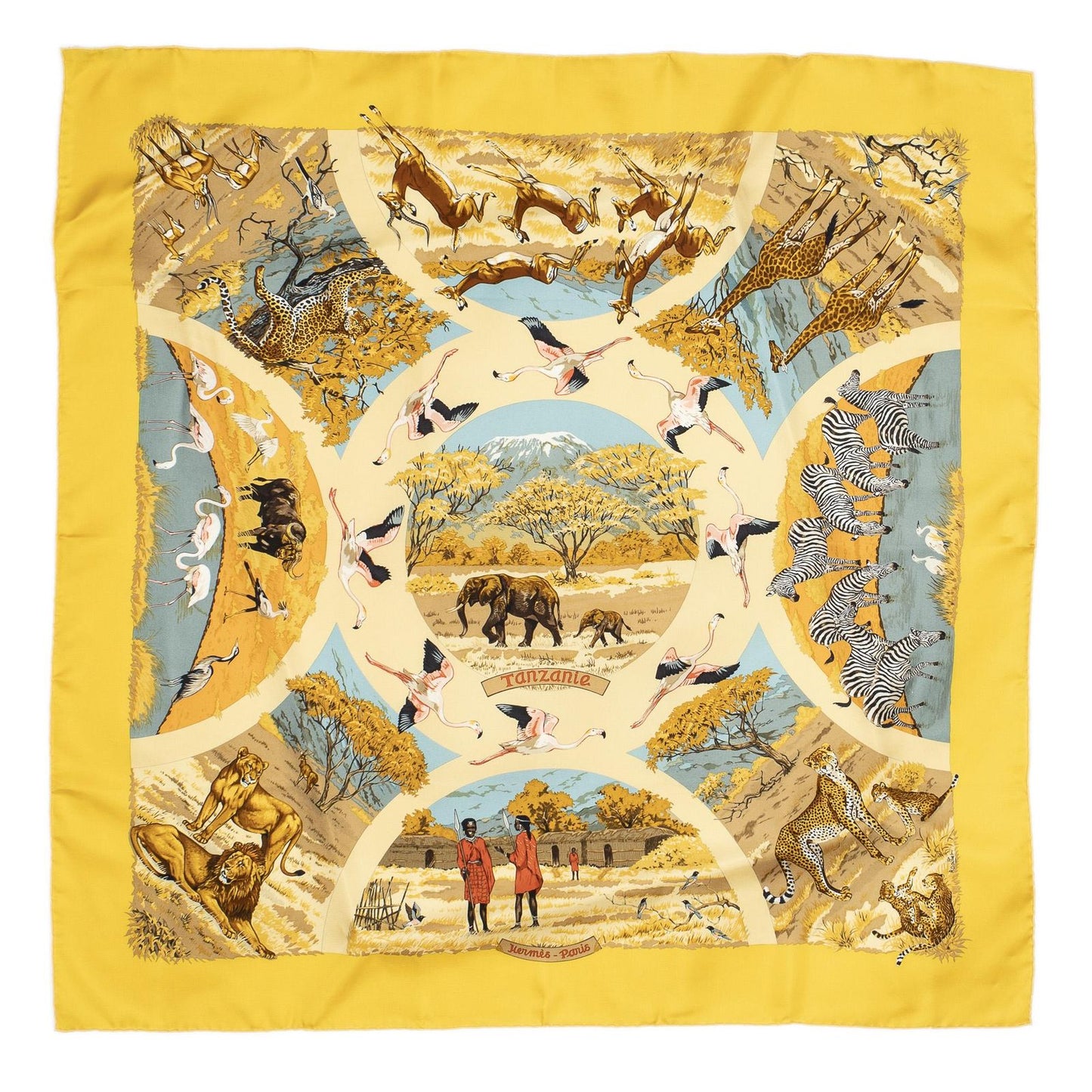 Hermes Scarf Yellow Brown Light Blue Silk — view 2