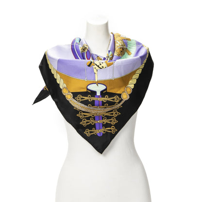 Hermes Scarf Purple Black Green Silk