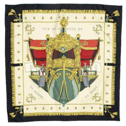 Hermes Scarf Beige Black 100% Gold Twill Silk — view 2