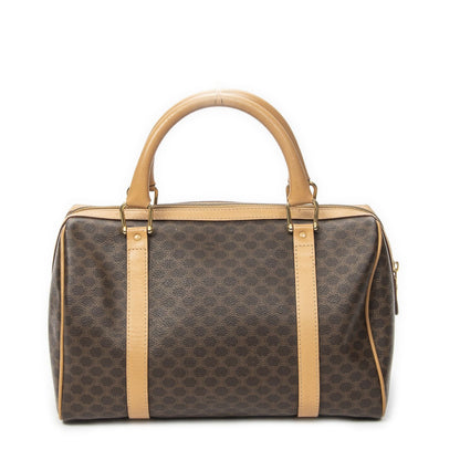 Celine Vintage Small Boston Brown Beige Macadam Canvas Shoulder — view 5