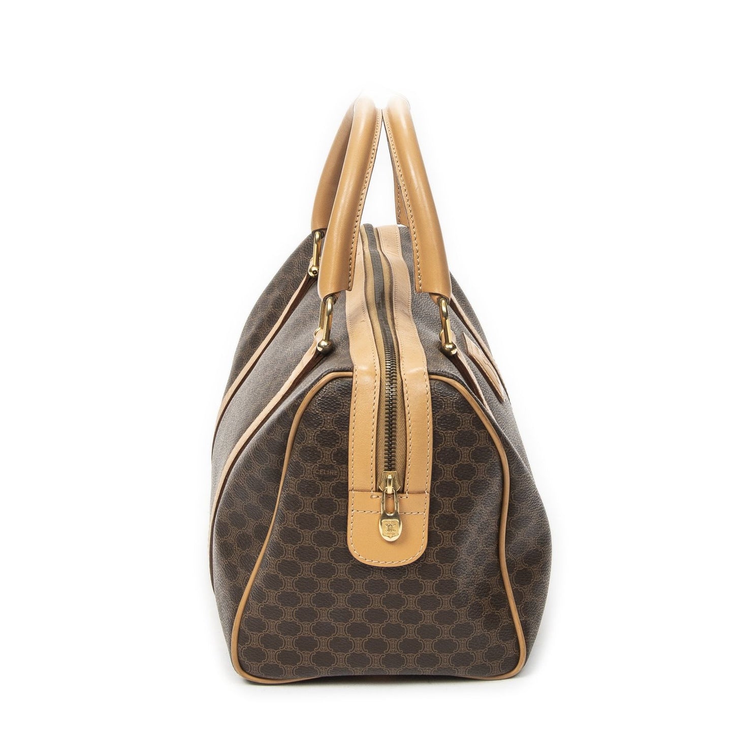 Celine Vintage Small Boston Brown Beige Macadam Canvas Shoulder — view 4
