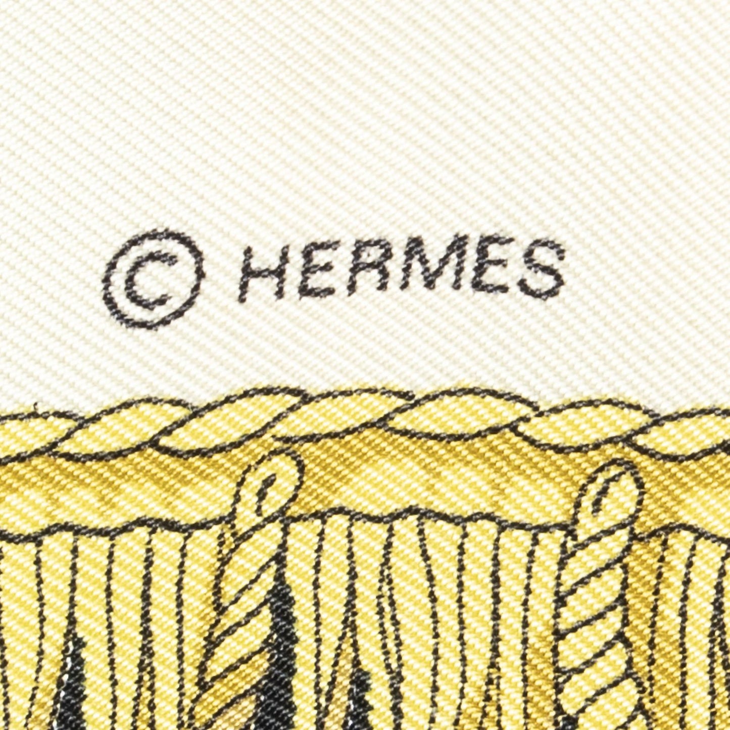Hermes Scarf Beige Black 100% Gold Twill Silk — view 4