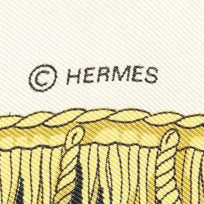 Hermes Scarf Beige Black 100% Gold Twill Silk — view 4