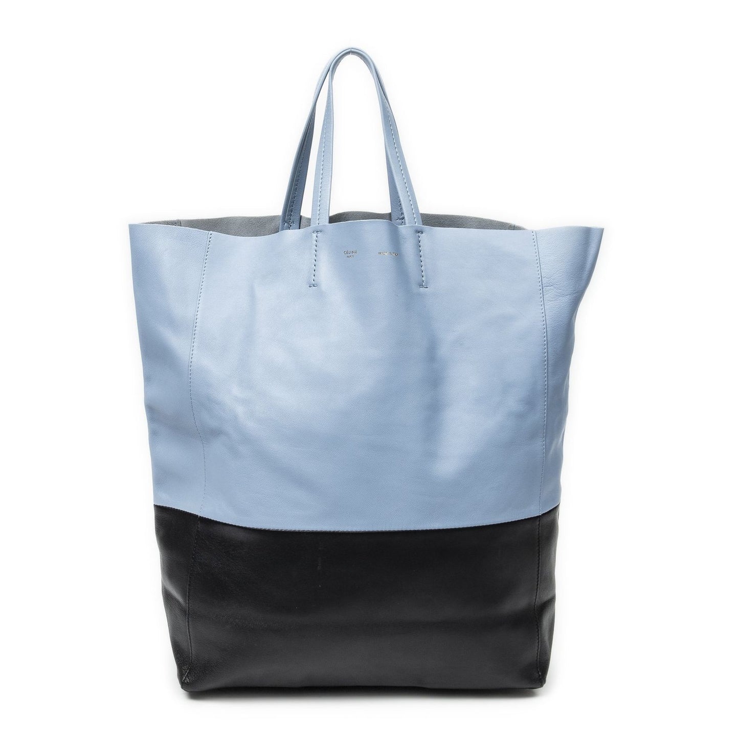Celine Bicolor Vertical Cabas Tote Light Blue Black Calfskin Leather