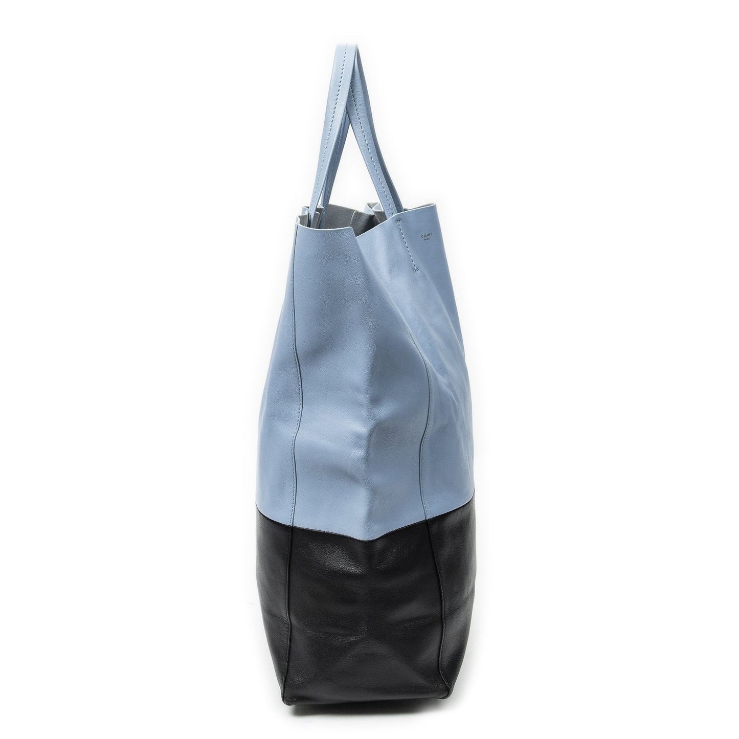 Celine Bicolor Vertical Cabas Tote Light Blue Black Calfskin Leather — view 4