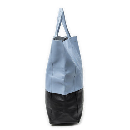 Celine Bicolor Vertical Cabas Tote Light Blue Black Calfskin Leather — view 4