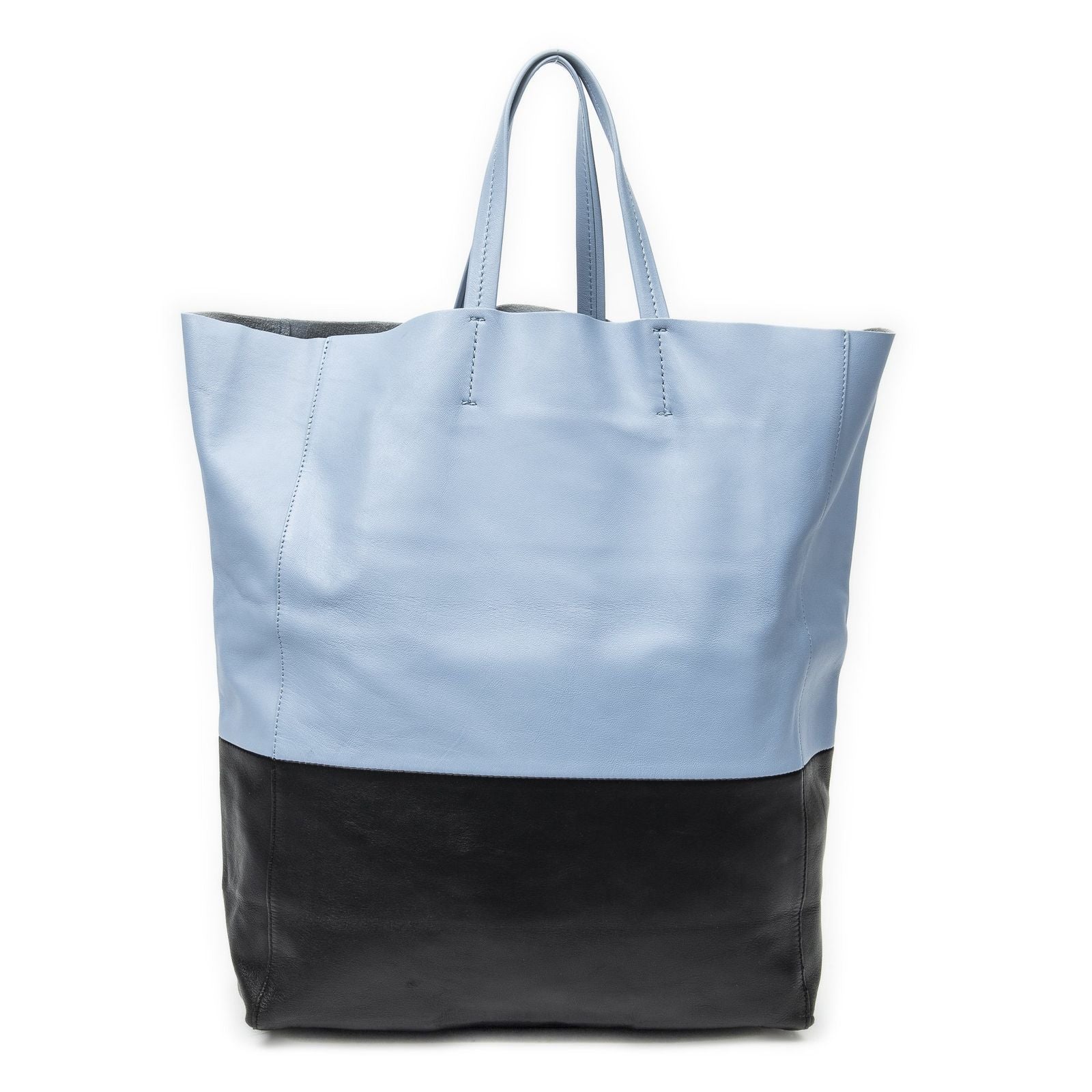 Celine Bicolor Vertical Cabas Tote Light Blue Black Calfskin Leather — view 5