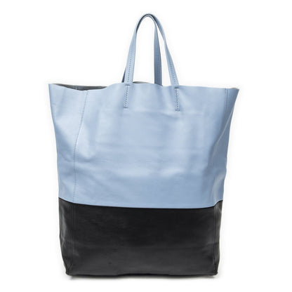 Celine Bicolor Vertical Cabas Tote Light Blue Black Calfskin Leather — view 5