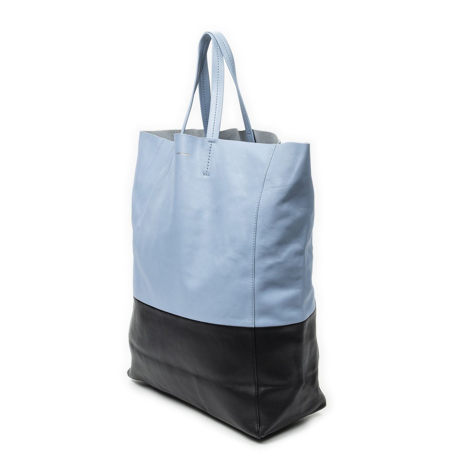 Celine Bicolor Vertical Cabas Tote Light Blue Black Calfskin Leather — view 2