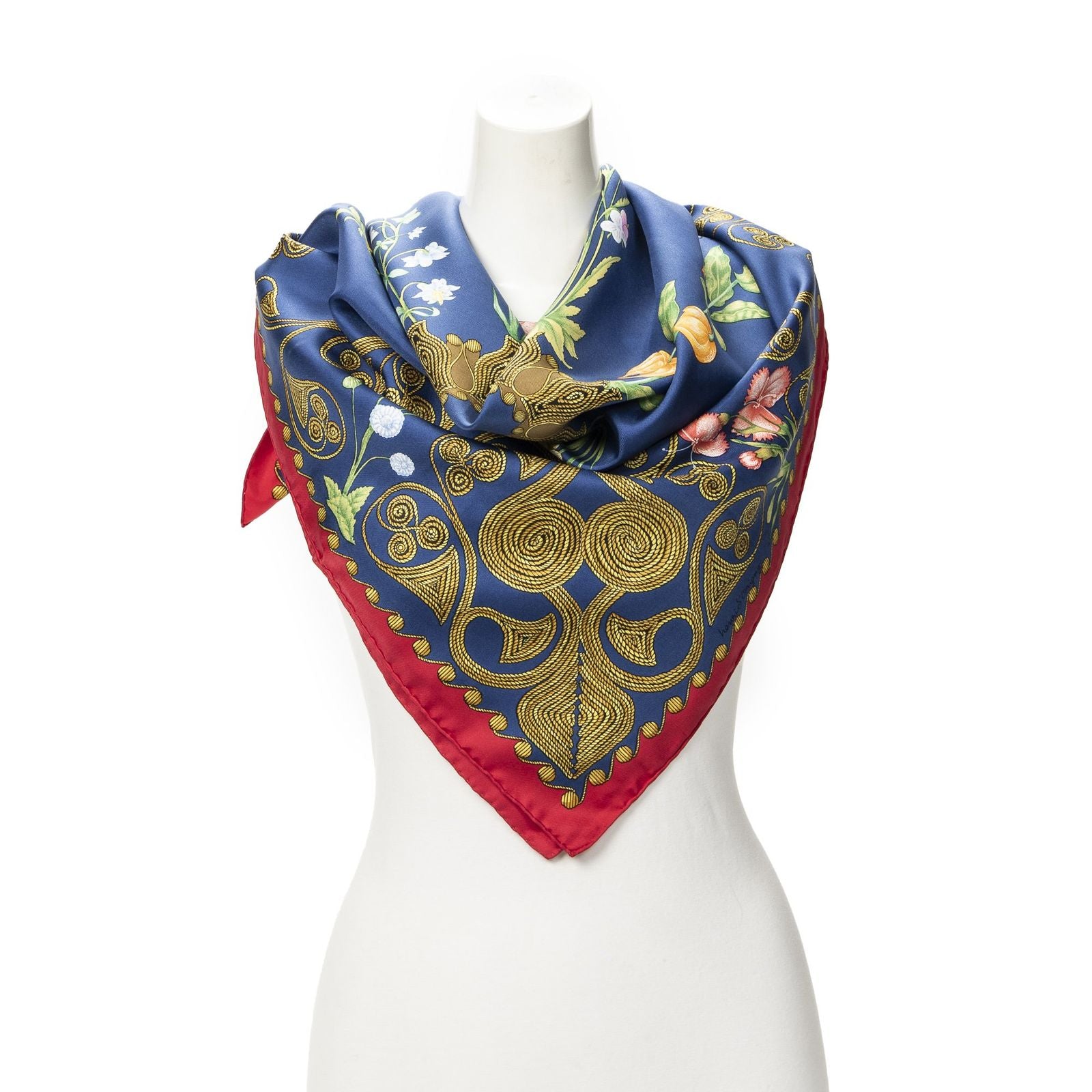 Hermes Scarf Blue Red Green Silk