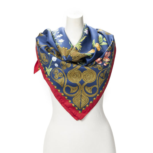 Hermes Scarf Blue Red Green Silk