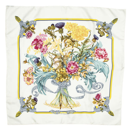 Hermes Scarf Ivory Yellow Teal Silk — view 2