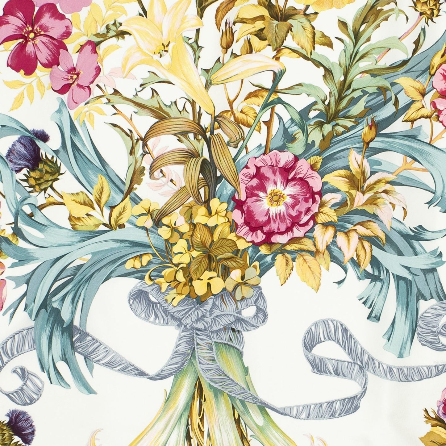 Hermes Scarf Ivory Yellow Teal Silk — view 3