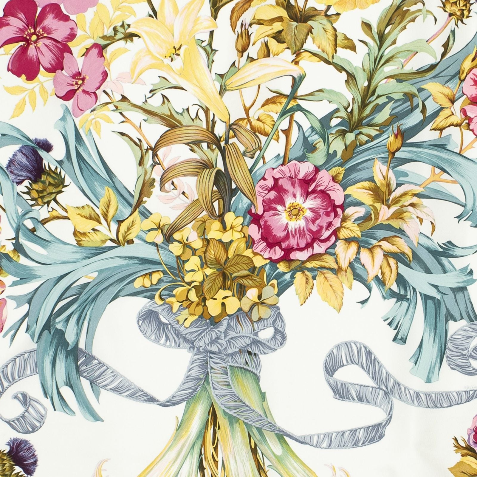 Hermes Scarf Ivory Yellow Teal Silk — view 3