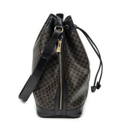 Celine Vintage Drawstring Bucket Tote Black Brown Macadam Canvas — view 4