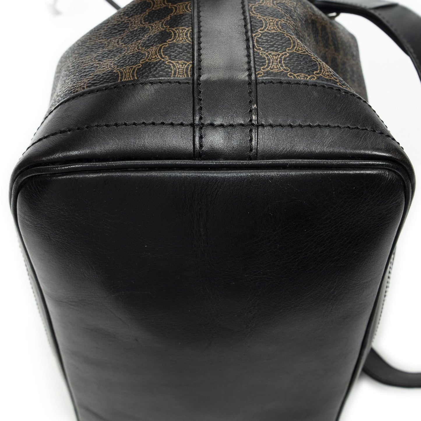Celine Vintage Drawstring Bucket Tote Black Brown Macadam Canvas — view 7