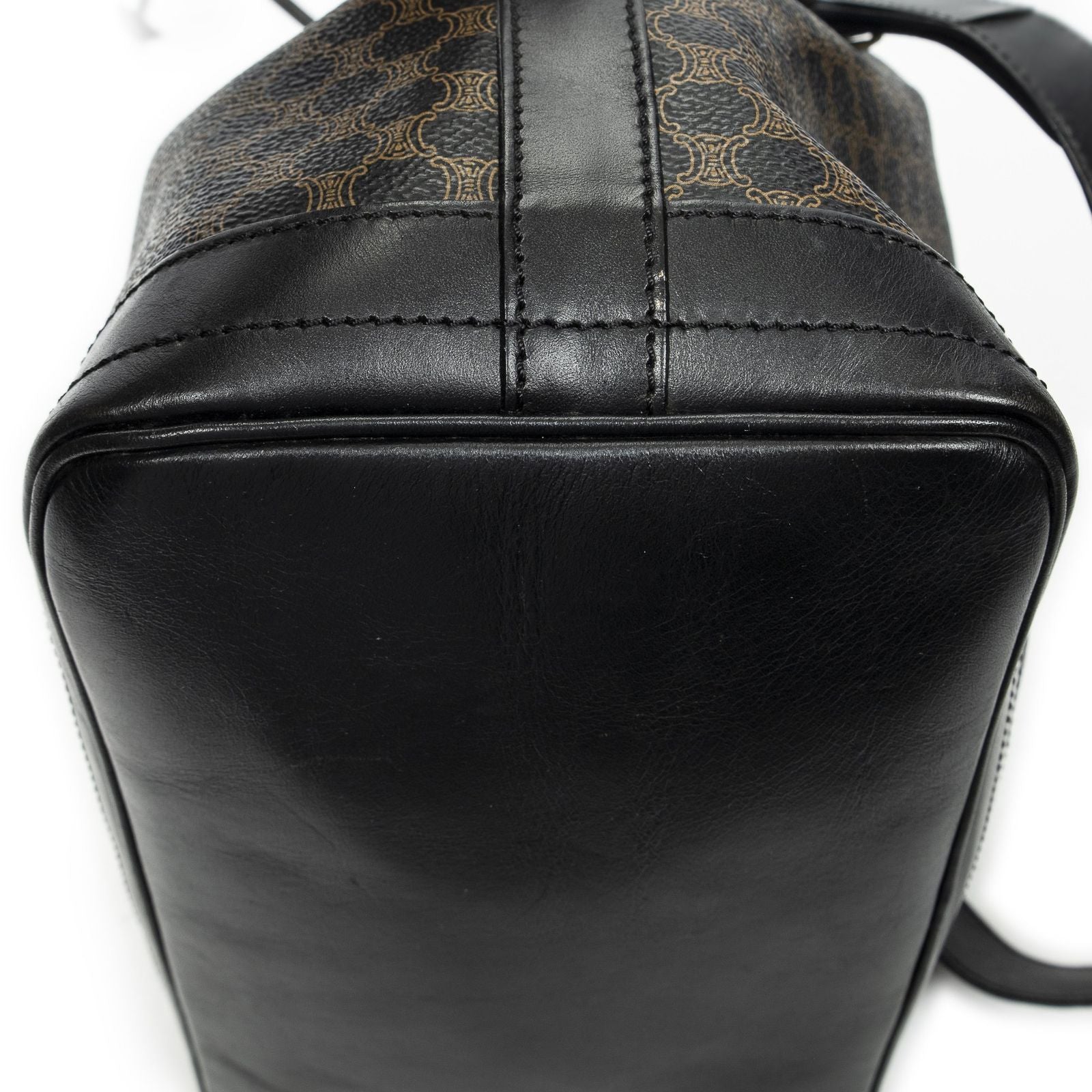 Celine Vintage Drawstring Bucket Tote Black Brown Macadam Canvas — view 7