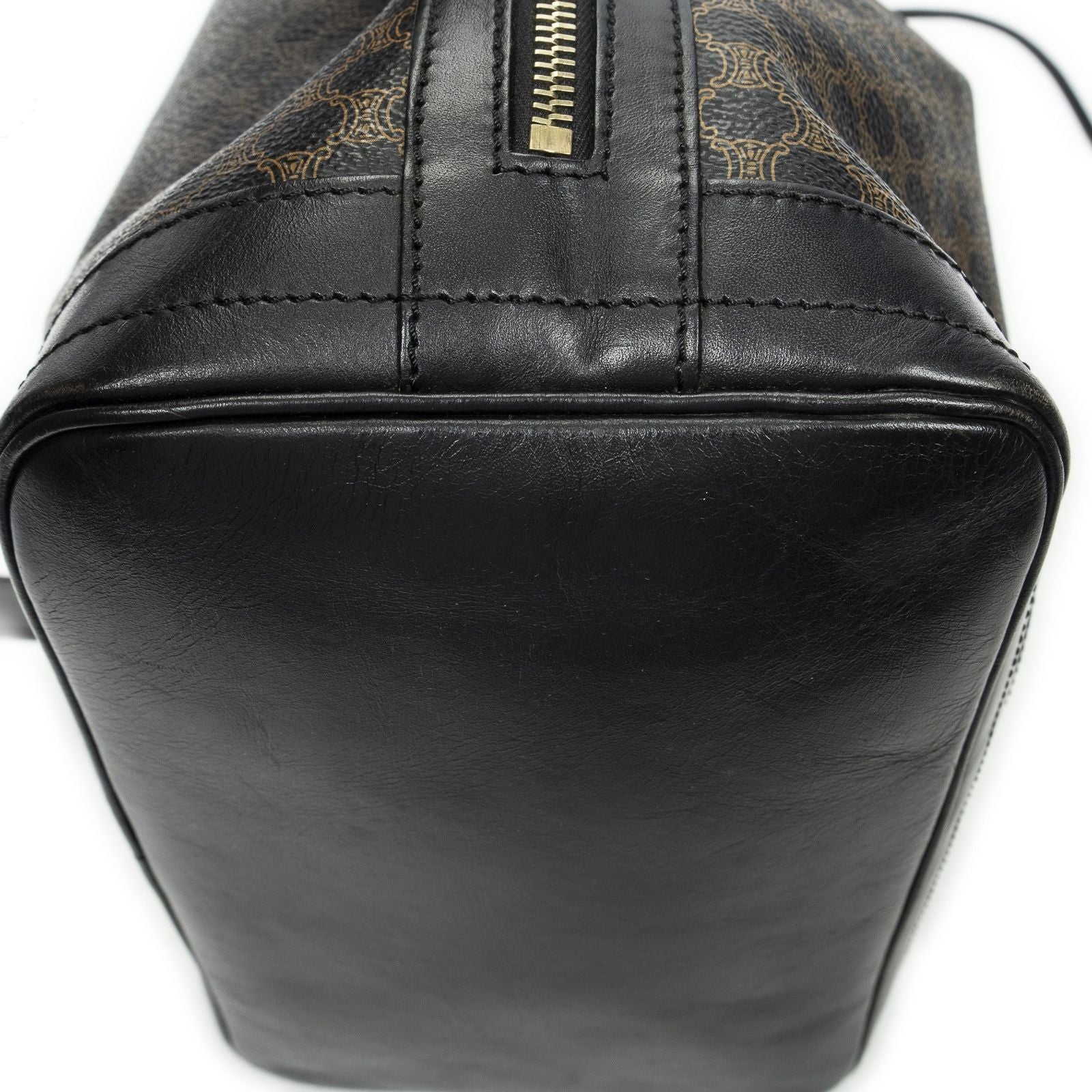 Celine Vintage Drawstring Bucket Tote Black Brown Macadam Canvas — view 8