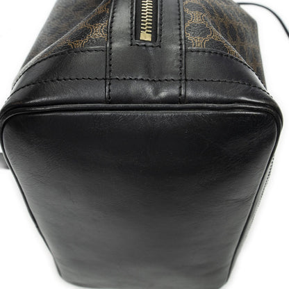 Celine Vintage Drawstring Bucket Tote Black Brown Macadam Canvas — view 8