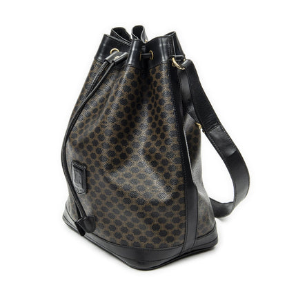Celine Vintage Drawstring Bucket Tote Black Brown Macadam Canvas — view 2