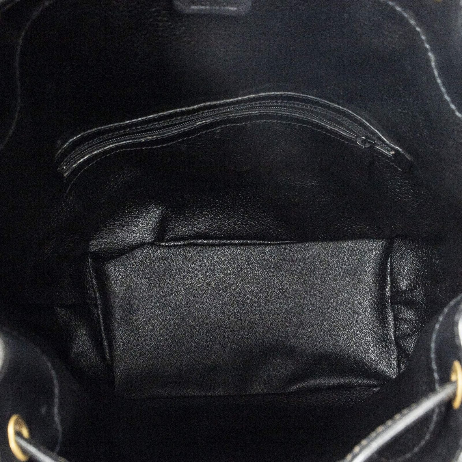 Celine Vintage Drawstring Bucket Tote Black Brown Macadam Canvas — view 9