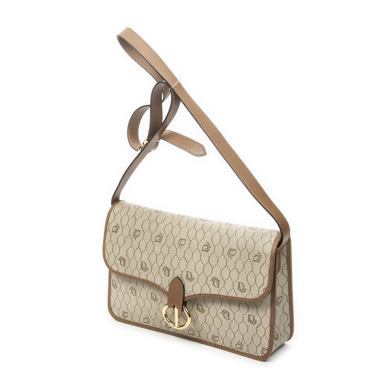 Dior Vintage Crossbody Beige Brown Honeycomb Canvas — view 2